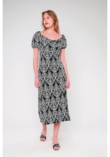 Gabria Ön Büzgülü Elbise Siyah-ekru Siyah - Ekru