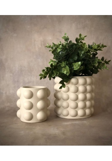 Thiramis Homeconcept Bubble Bej Dekoratif Vazo & Saksı 2li Set