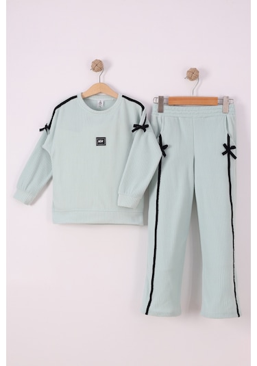 Monox Kız Çocuk Kurdale Detaylı Fitilli Polar Takım Yeşil