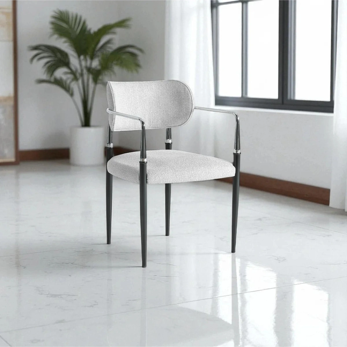 Dengema Umay S81 Kollu Sandalye 2 Adet Sandalye Set, Gri Kumaş, Krom-siyah Ayak Gri - Krom - Siyah