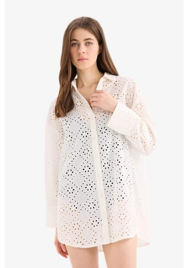 Defacto Regular Fit Pamuklu Brode Plaj Gömleği-fall İn Love C0506ax25smwt16 Beyaz