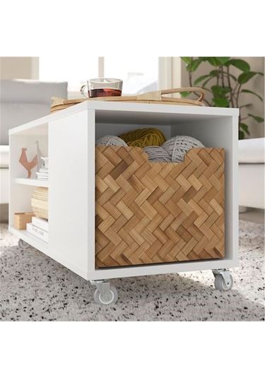 Vıhals Tekerlekli Beyaz Renk Orta Sehpa 91x37 Cm Depolama Alanlı