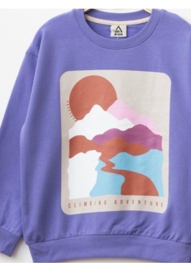 Kız Çocuk Manzara Baskılı Eşofman Takım-14235 Mor