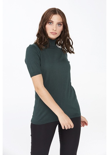 Desen Triko Kadın Likralı Kısa Kollu Tam Balıkçı Bluz 20346 Nefti