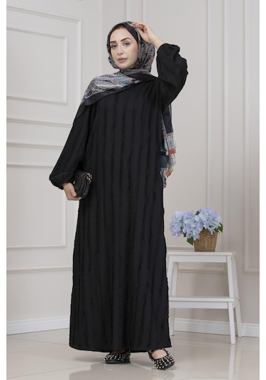 Fırfır Detaylı Rüya Elbise-siyah-5473 Siyah