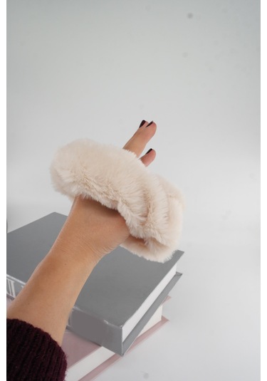 Bayan Peluş Lastik Toka-5103 Krem