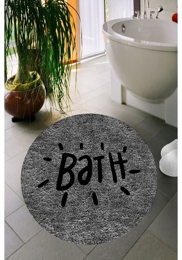 DecomiaHome Bath DC8025gri Dijital Baskı Kaymaz Taban Banyo Paspası 80 x 80 Gri