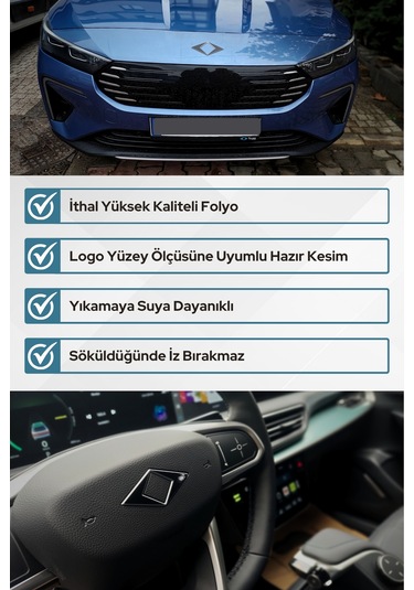 Togg T10f Sedan Uyumlu Amblem Kaplama Sticker Set Parlak Siyah