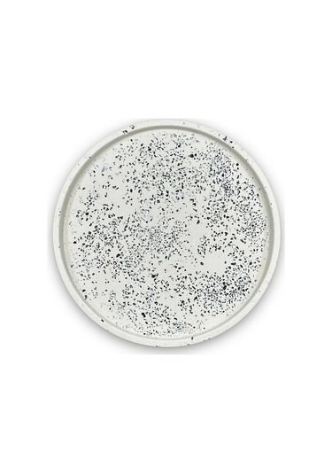 Dekoratif Terrazzo Yuvarlak Tepsi 26 Cm Beton Mermer Desenli Sunumluk Organizer Tepsi Marble