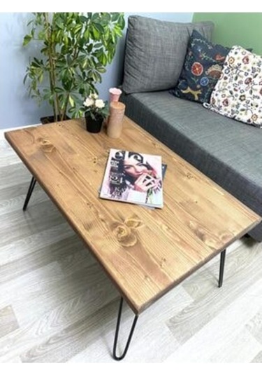 Doğal Ahşap Metal Ayaklı Orta Sehpa