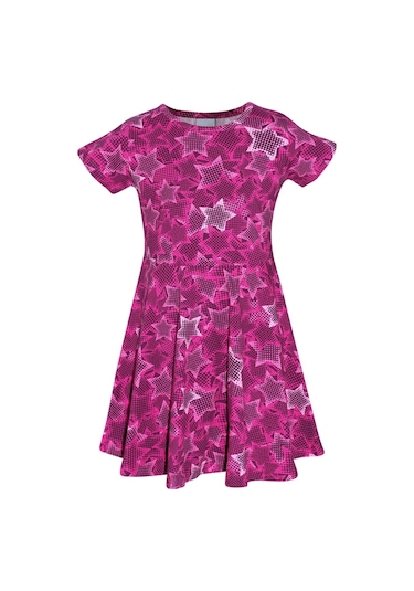 Lovetti Kız Çocuk Pointing Stars Desen Kısa Kol Kloşe Etek Elbise 5910-158 Çok Renkli