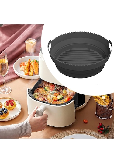 Homyl Katlanabilir Silikon Hava Fritöz Astarı Yedek Yuvarlak Siyah