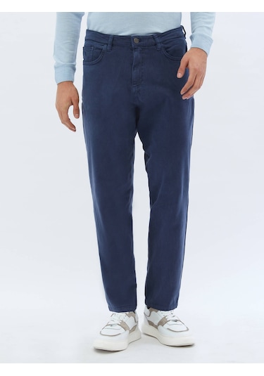 İndigo Dokuma Carrot Fit Casual Pamuk Karışımlı Pantolon 6542368 İndigo