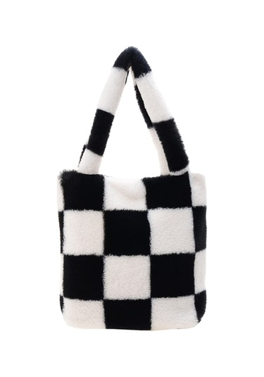 Peluş Kabarık Taşıma Çantası Büyük Kapasiteli El Çantaları Ve Siyah