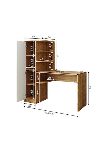 Roma Raflı Çalışma Masası , Çalışma Ofis Masası Sol Dolaplı