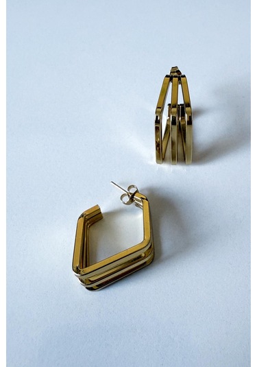 Gold Kaplama Piramit Model Çelik Küpe Gold