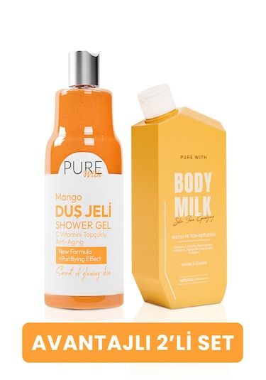 İkili Set: Shea Vanilya Vücut Sütü 250 Ml + C Vit. Mango Duş Jeli 400 Ml Mango