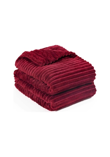 Tek Kişilik Çizgili Tv Battaniyesi 130x180 Cm Bordo Bordo