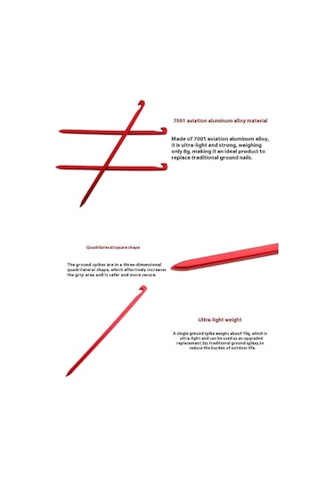 Geeksen Uçak Alüminyum Allüvyumundan Yapılmış 16cm Ultra Hafif Dört Köşeli Çadır Pini, Sabitlenme İçin Güçlü Tutucu, Kırmızı Rengi Kırmızı