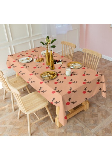 Noel Desenli Dikdörtgen Masa Örtüsü 60x120 İnç, Su Geçirmez Ve Leke Tutmaz-a169 Açık Pembe