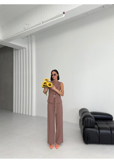 Ti Na Asi Metri K Keten Yelek Pantolon Takim Kahve