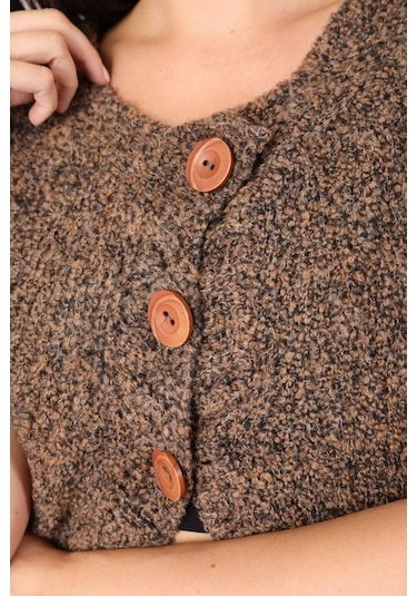 Ferraro A.Kahve Yuvarlak Yaka Uzun Kadın Triko Hırka Kiremit