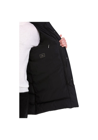 Hatemoğlu Siyah Slim Fit Hakim Yaka Kapüşonlu Basic Kaban 22232023A008 002 Siyah