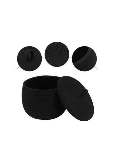 Mutfak, Banyo Ve Ev İçin Halat Hasır Sepet 17x21 Cm Kapaklı Saklama Sepeti Honeypot Siyah