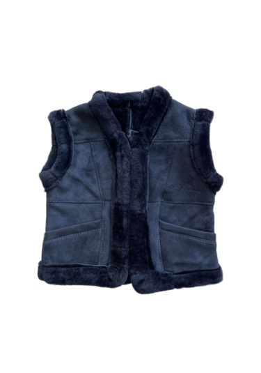 Patchwork İçi Kürk-dışı Süet Gerçek Deri Çocuk Yelek Lacivert