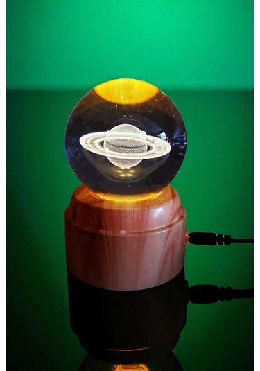 Satürn Işıklı Dönen Cam Küre