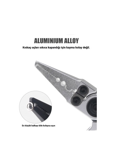 Kilitli Alüminyum Mini Olta Pensi - Halka Açıcı, Misina Makası, Çok Amaçlı Balıkçılık Aleti Siyah-gris