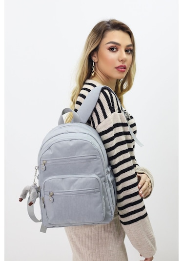 Sevimli Peluş Figürlü Günlük Kadın Sırt Çantası Şık, Kullanışlı, Okula Ve Seyahate Uygun Gri