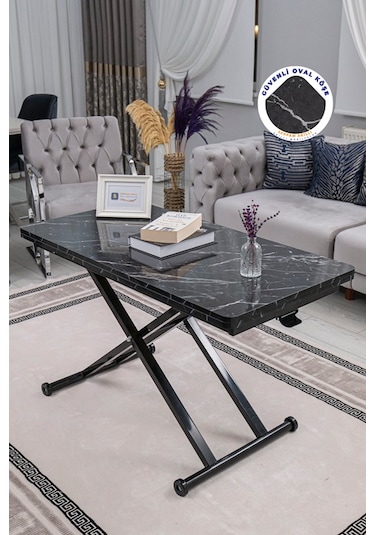 Home Üst Tabla Mdf Siyah Mermer Oval Köşe Alt Ayak Siyah