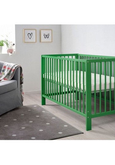 Bebek Karyolası, Yeşil Renk 60x120 Cm Masif Ağaç