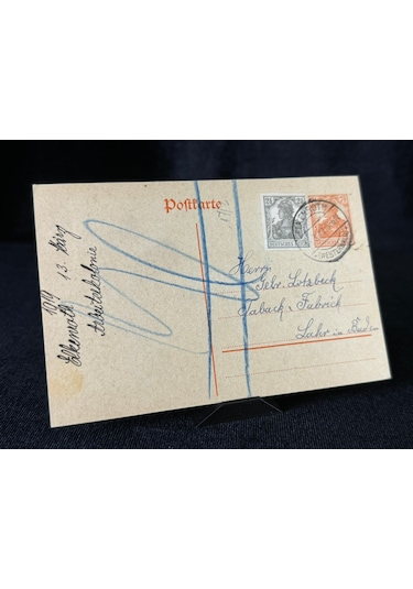 Antiye 1919 Yılından Almanya Germania Pullu 2 1/2 Pfennig Ve Germania 7 1/2 Pfennig Kendinden Pullu Postakartı