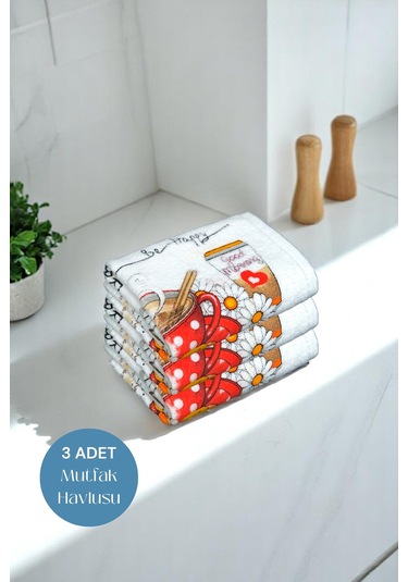 3lü Paket Baskılı Beyaz Mutfak Havlusu Modeli Read Books
