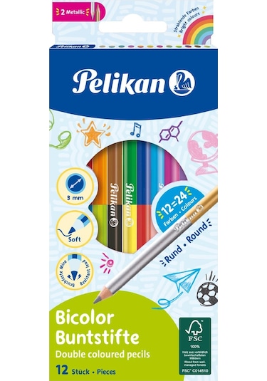 Pelikan Kuru Boya Çift Uçlu 12 Li Çift Taraflı Kuru Boya Kalemi 24 Renk