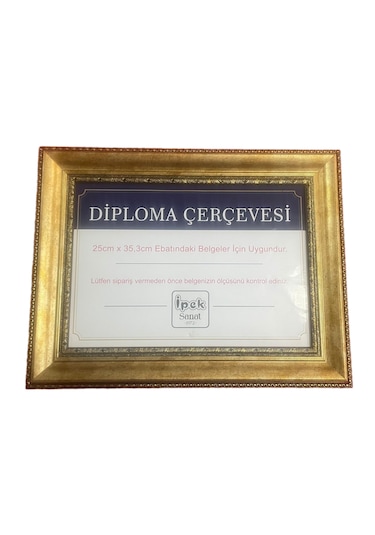 Diploma Çerçevesi Gold Renk - Hakiki Camlı Ürün - 25x35,2 Boyutta