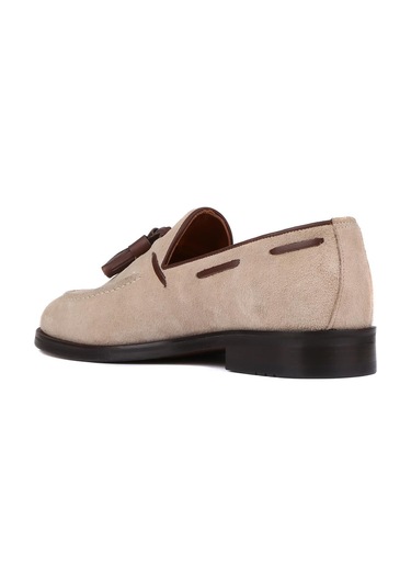 Shoetyle - Bej Süet Deri Püsküllü Erkek Klasik Ayakkabı 250-7951-842-bej