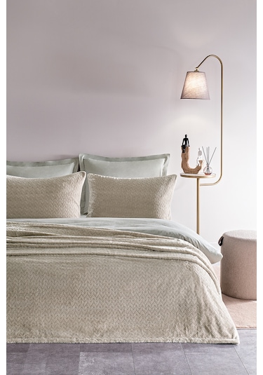 Puffy Lines Tek Kişilik Yatak Örtüsü Seti - Bej