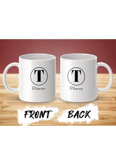 Tümay İsimli Kupa Bardak, Harfli Bardak, Hediye Kupa Bardak, Kahve Kupa Bardak Beyaz