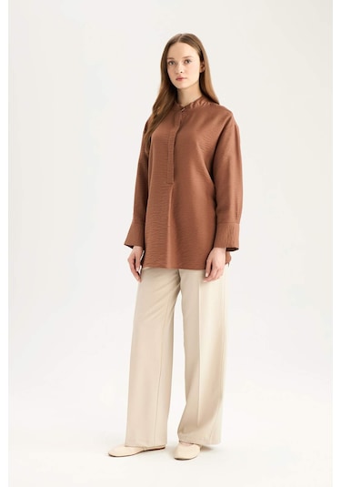 DeFacto Relax Fit Hakim Yaka Basic Düz Uzun Kollu Tesettür Gömlek Tunik E1757AX25SPBN519 DeFacto Relax Fit Hakim Yaka Basic Düz Uzun Kollu Tesettür Gömlek Tunik E1757AX25SPBN519
