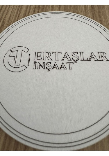 10'lu Kişiye / Şirkete Özel Logolu Bardak Altlığı Seti Lazer Kesim Kurumsal Hediye 9 Cm Beyaz