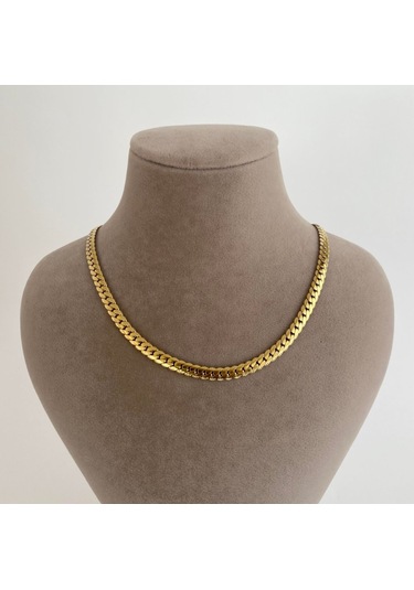 Unisex Ezme Yassı Yılan Model Çelik Kolye 9127 Altın