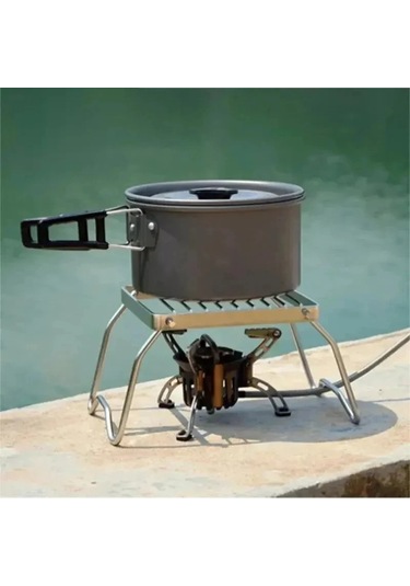 Açık Paslanmaz Çelik Soba Tutucu Kamp Taşınabilir Katlanır Mini Metalik