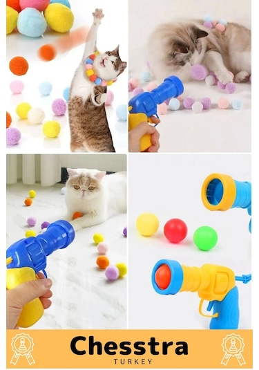 Chesstra Evcil Hayvan Tabancalı Hareketli 30 Peluş Toplu Top Atan İnteraktif 31 Parça Kedi Oyuncağı