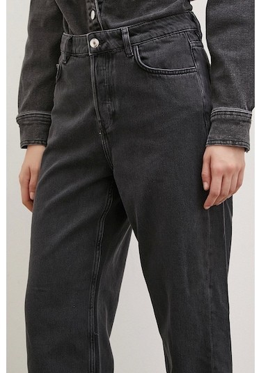 Never More Yüksek Bel Kesik Paça Mom Jean Siyah Siyah