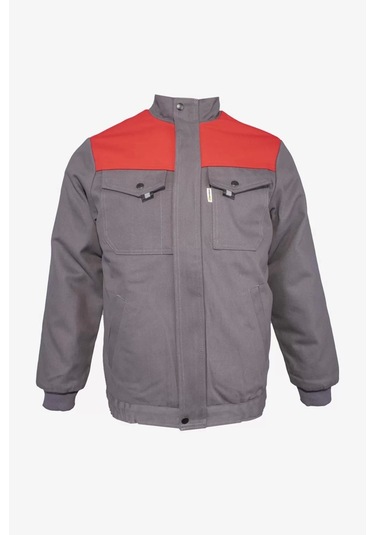 Kışlık İş Montu Grikırmızı Pamuklu Polar Astarlı Nigra Tasarım Gri-Kırmızı