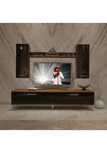 Decoraktiv Eko 5d Slm Std Krom Ayaklı Tv Ünitesi Tv Sehpası Ceviz - Siyah