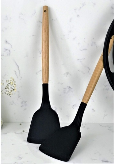 Qerhome Bambu Saplı Silikon Spatula Siyah 1 Adet